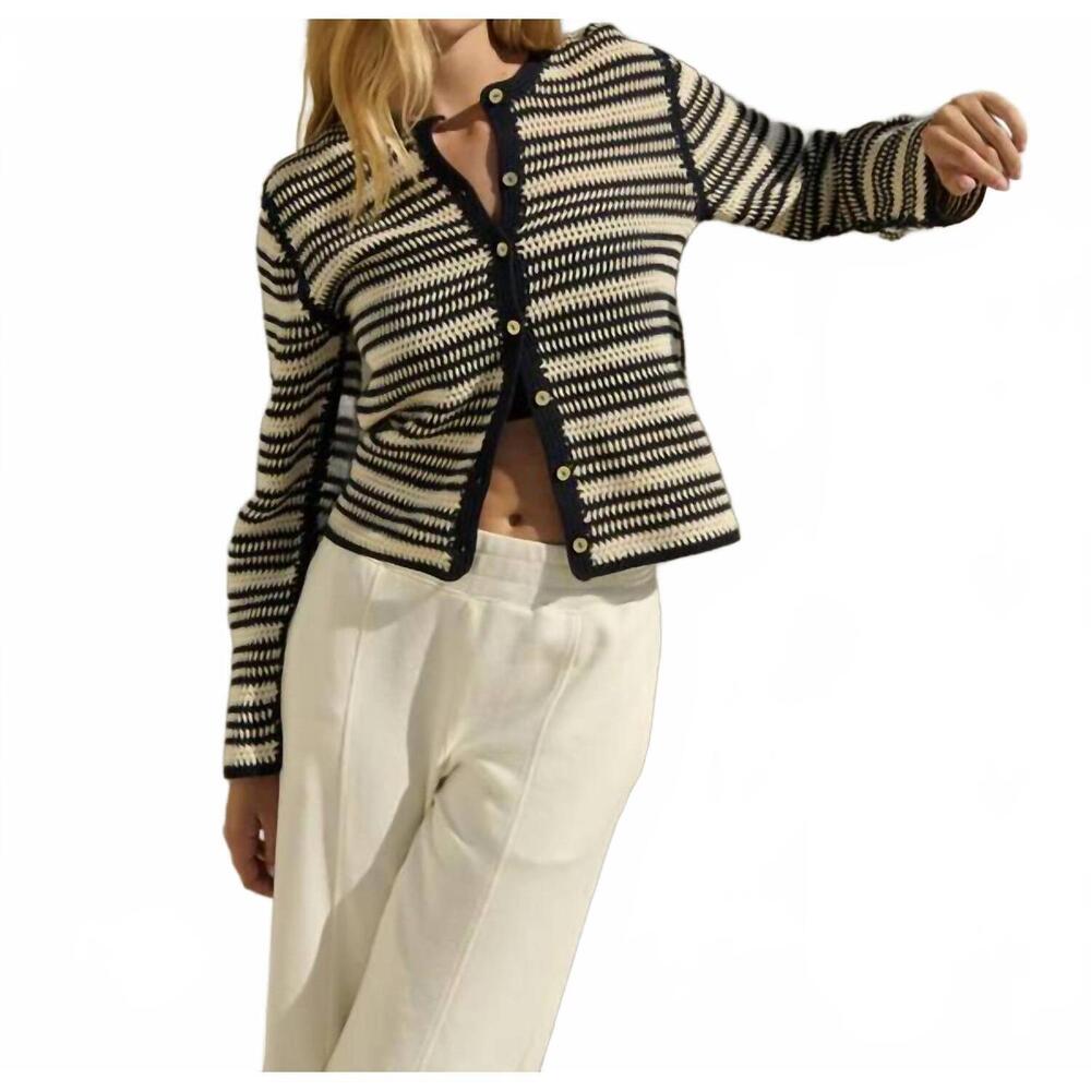 NEW NATION LTD courtney crochet cardigan in seascape stripe - Picture 1 of 7